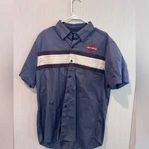 Harley-Davidson Men's Charcoal and White Button-Down Shirt
